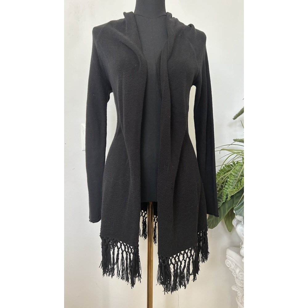 Lilly Pulitzer Tatum Open Front Fringe‎ Beach Cardigan Sweater Black Cotton Sz S
